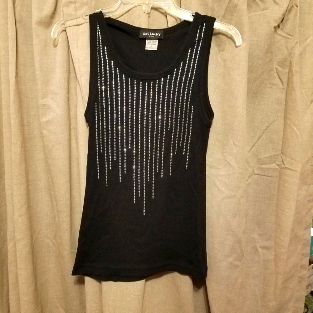 Get lucky black tank w/ gemstones size Large